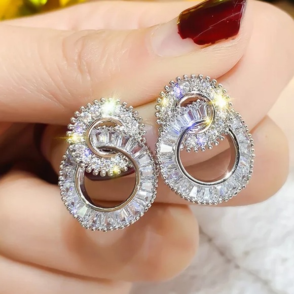 ¥NEW 925 Sterling Silver Diamond Hoop Earrings